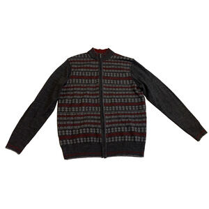 Geoffrey Beene Mens Cardigan Size Medium Dark Grey Fair Isle Preppy Academia